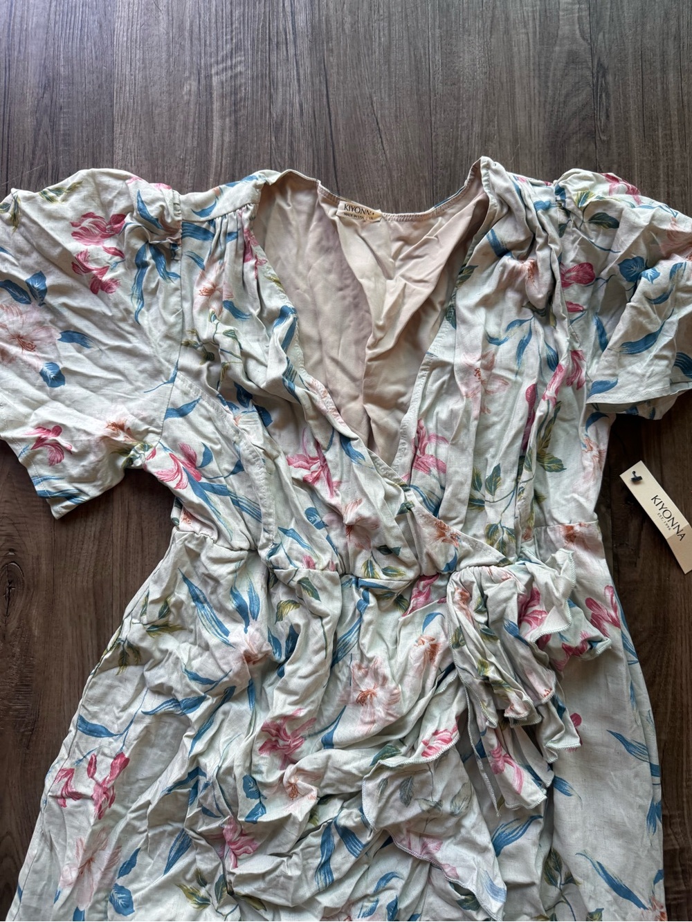 NWT Kiyonna Floral Wrap Maxi Dress in Cream with Pink & Blue Accents size XL - Picture 2 of 9